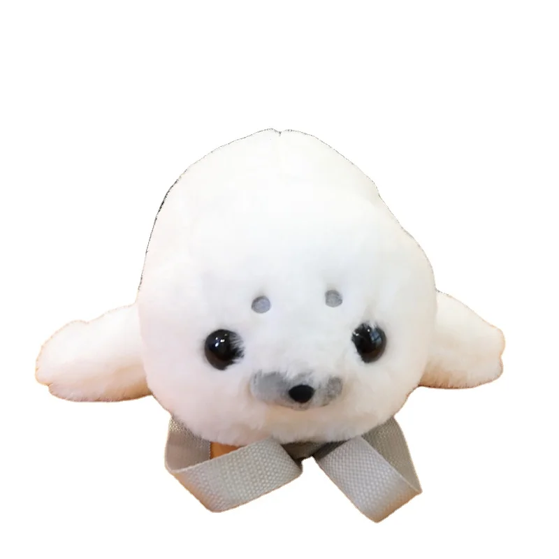 Seal Backpack Super Soft Plush with Velboa Washed Technique Custom Kawaii Soft Stuffed Seal Plush Bag for Children Kids Girls