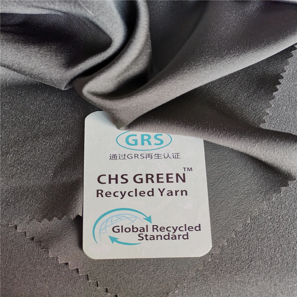 75d*150d  sustainable stretch satin 100% RPET Recycled polyester garment fabric