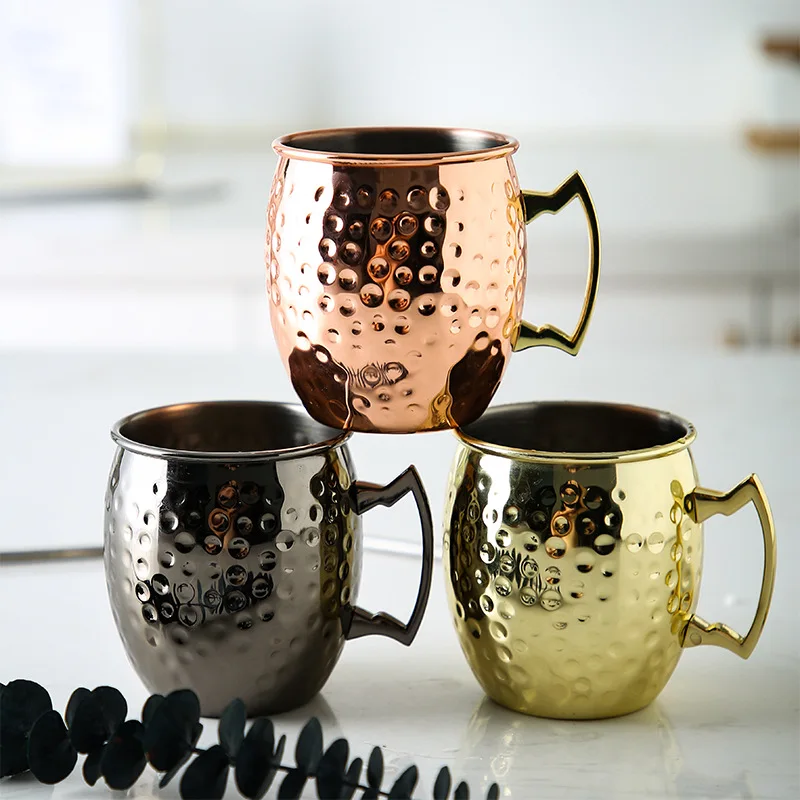 550ml Stainless Steel Hammered Moscow Mule Mug Copper Mugs 2 Shot Beer Glasses Set With Straws Opener