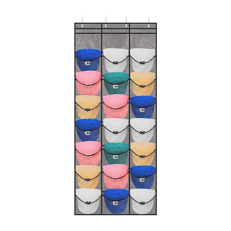 Baseball Hat Holder Organizer Over wall or Door with 24 Clear Deep Pockets for Great Protection and Display