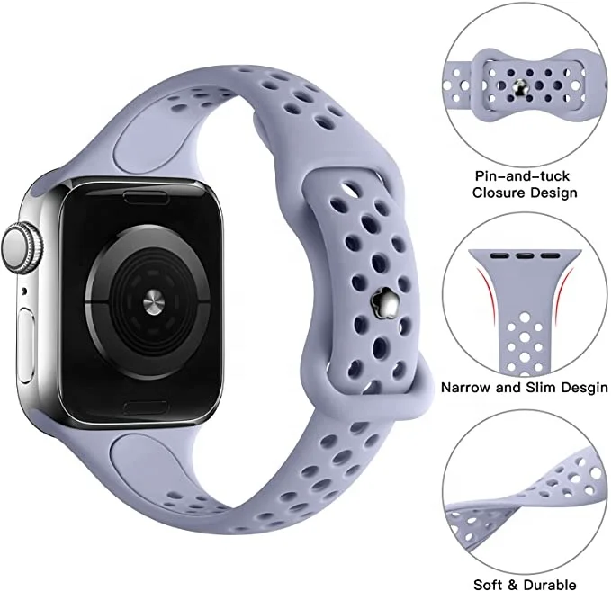 Ремешок спортивный из дышащего силикона для Apple Watch Band 44 мм 40 тонкий Тонкий Узкий браслет iWatch SE Series 6 5 4 42