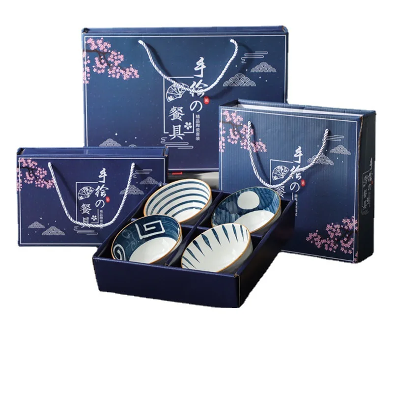 bowl and chopsticks set blue and white porcelain bowl set creative gift bowl ceramic tableware gift box activity giftLOGO