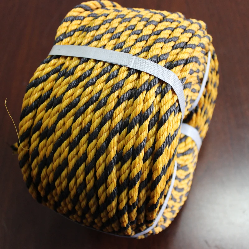 Manufacturers High Strength Quality Yellow Black 3 Strands Twisted PP PE Tiger Rope