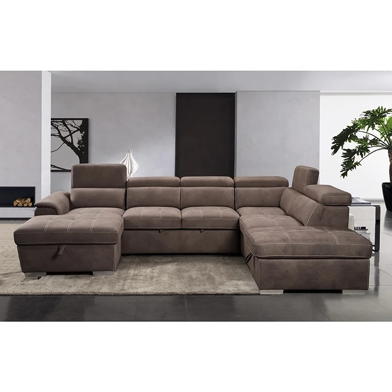 Hot sale fabric Living room sofa home furniture Modern U shaped sofa sectional with storage Reclining sleeper sofa bed