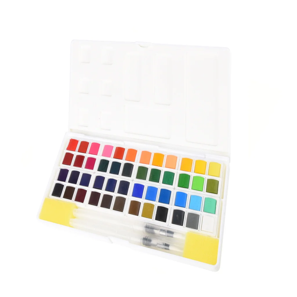 Best Selling Products 48colors solid watercolor paint with flat and round paint brushes
