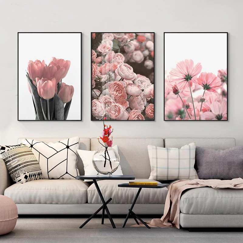 Pink Tulips Peony for Wall Decor Pik Rose Canvas Painting Print Picture Large Floral Art Abstract Modern Abstract