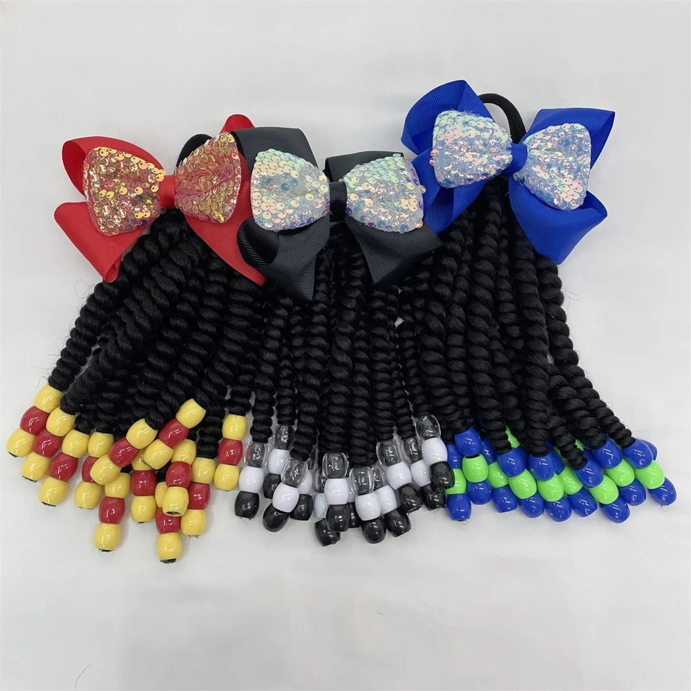 Jumbo braids twist hair 6 colors 10Inch kids ponytail holder with big glitter bows for girls beauty accessories