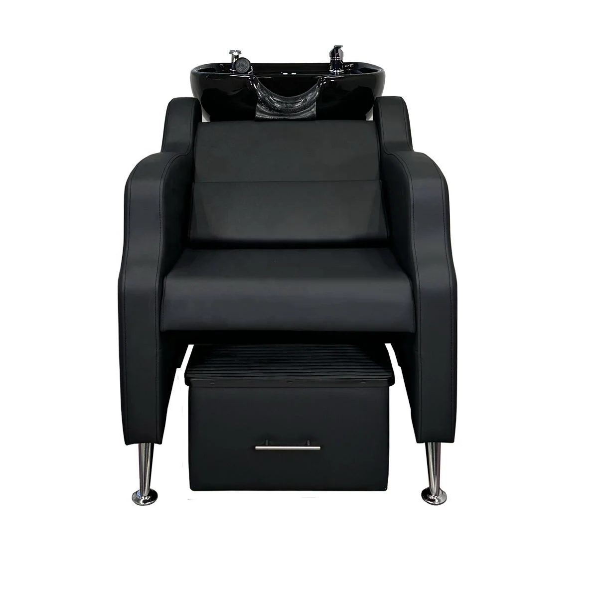 Economic Comfort Black Beauty Salon Barbershop Furniture Backwash Unit Head Wash Sink And Chair Hair Wash Shampoo Chairs