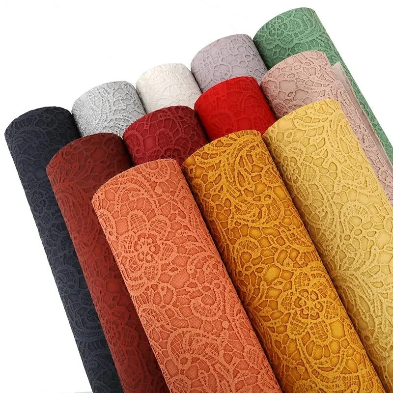 Flower Textured Embossed Faux Leather Retro Autumn Color Synthetic Fabric Rolls For Bows Making Crafts DIY Handmade Material