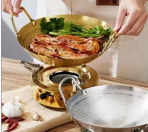 Commercial small hotpot non-magnetic thick double handle wok
