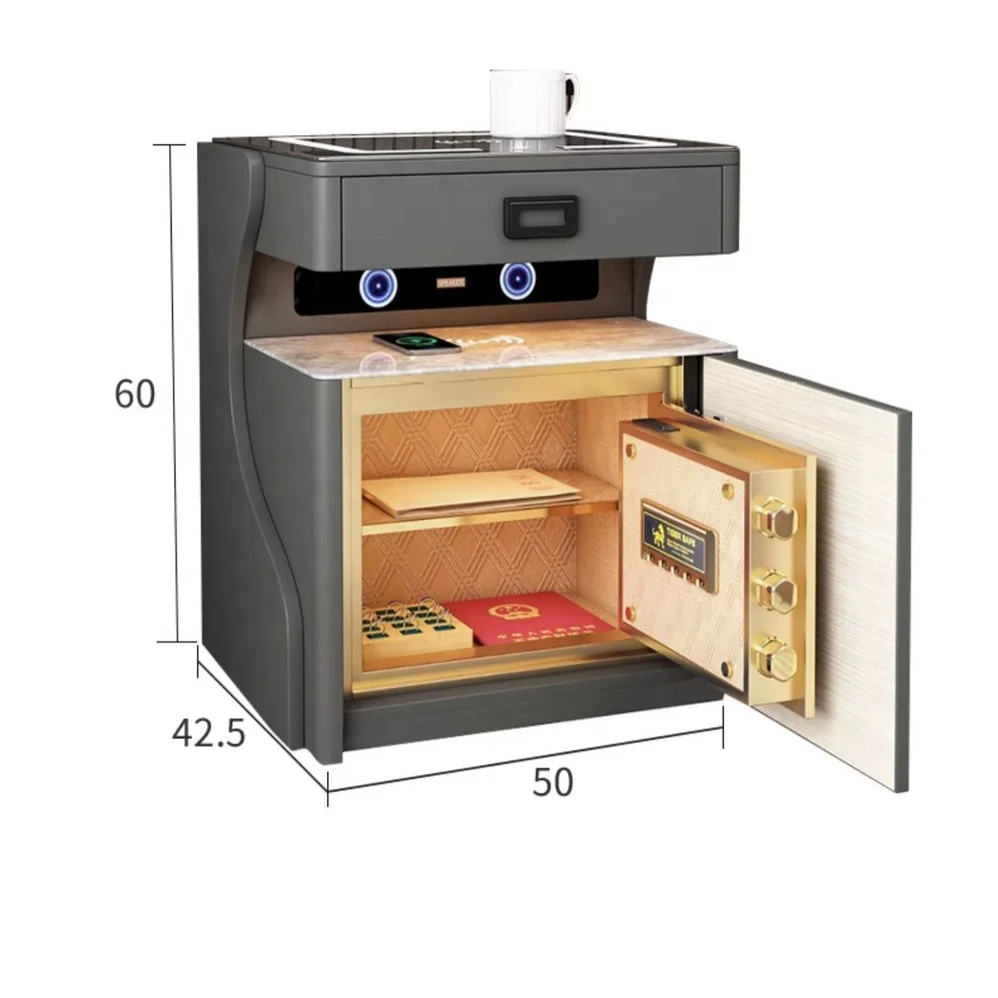 Youtai Modern Smart Bedside Table with Integrated Safe Luxury Stone Panel Nightstand Lockable Storage Box for Bedroom