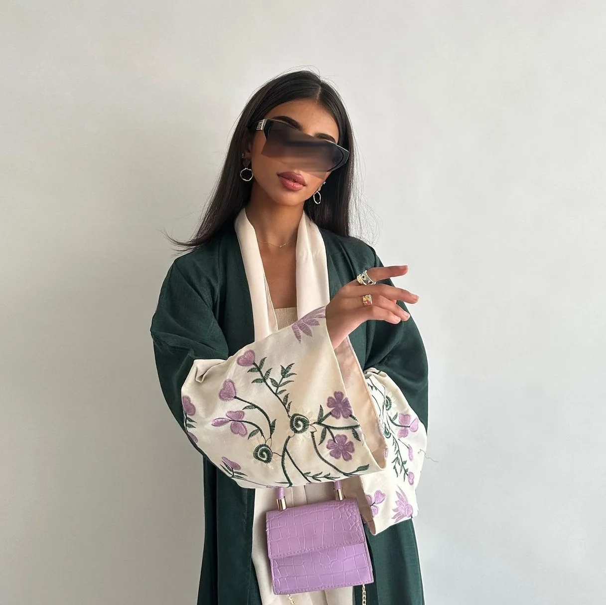 Flower Embroidery Designs Abaya Summer Casual Clothes For Women Muslim Dubai 2024 Sleeve Embroidered Dark Green Open Abayas