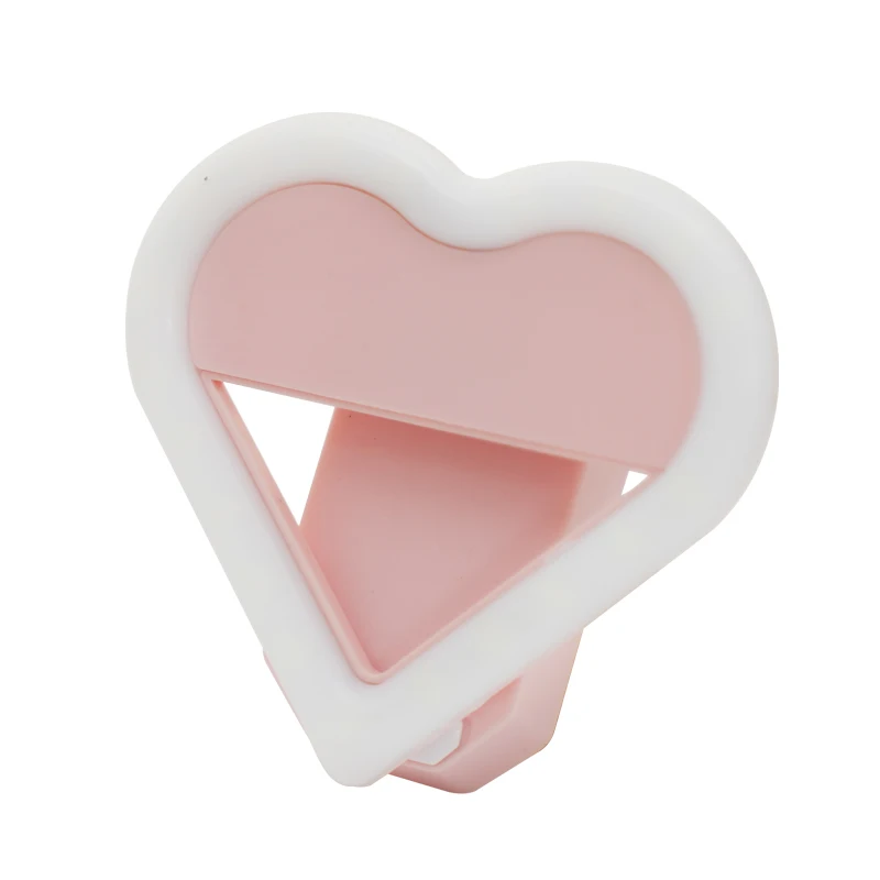 Custom Mini heart Shape 21 LED Selfie Light Clip on Circle Light with Battery Powered LED