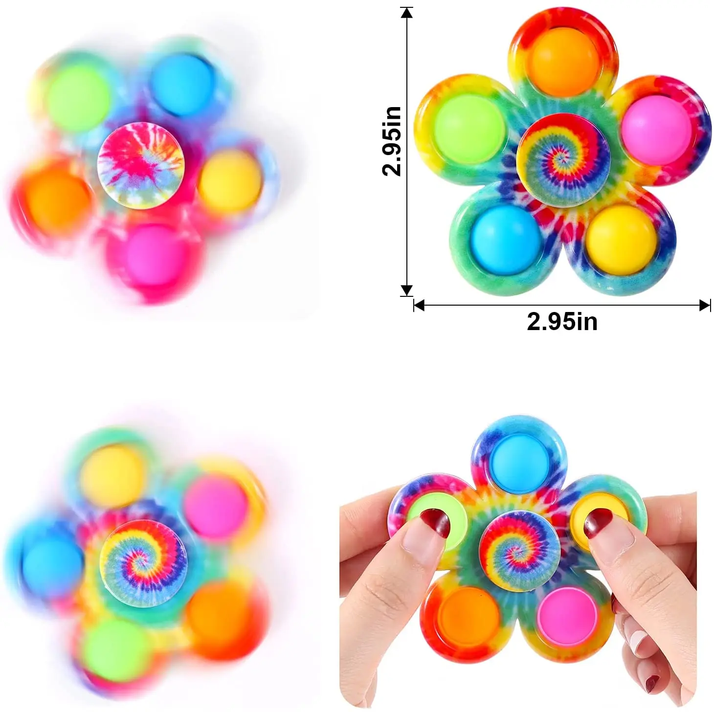 2021 Hot New Party Favor Bulk Pack Toys Fidget Sensory Spinning Toys Stress Relief for Kids Tie-Dye Pop Pop Bubble Spinner Set