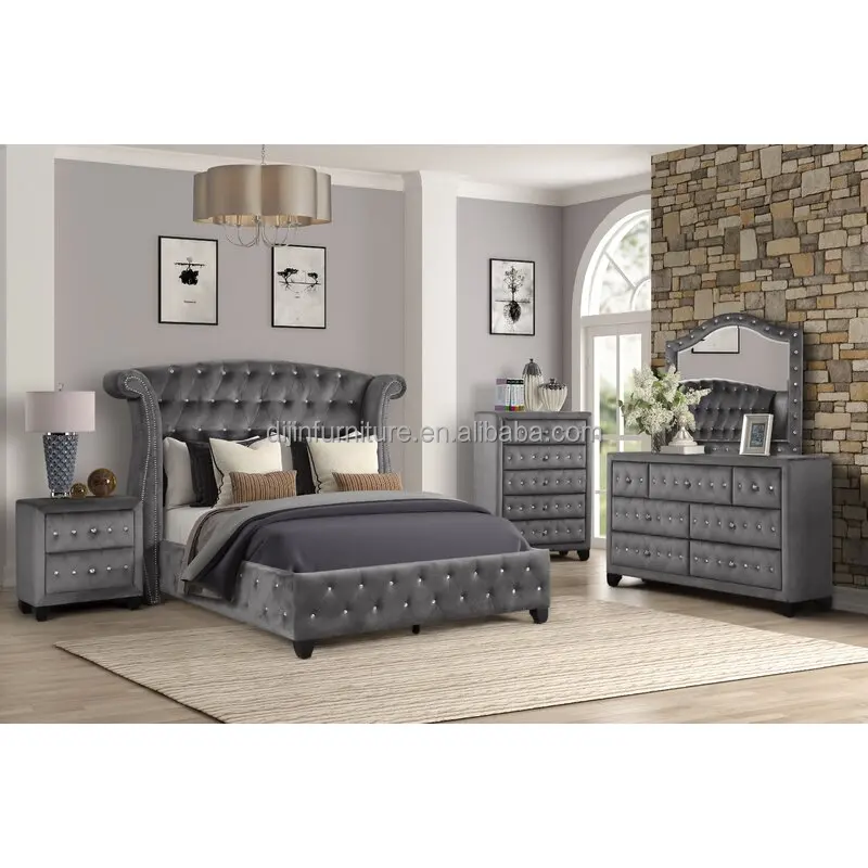 Стандартный античный комплект для спальни с обивкой