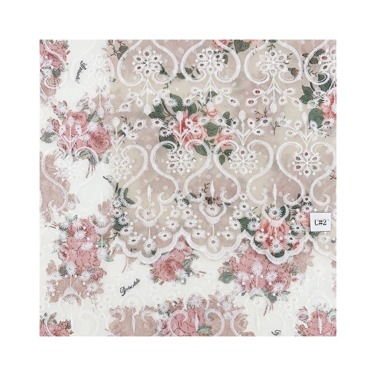 
 Простая шифоновая ткань с вышивкой и кружевом для одежды  