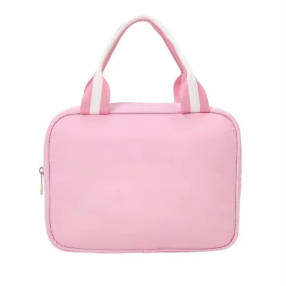 RTS High quality Large Capacity Food storage Bag with Embroidery Patch Name Pink Nylon Cooler Bag Waterproof Kids Lunch Bag box