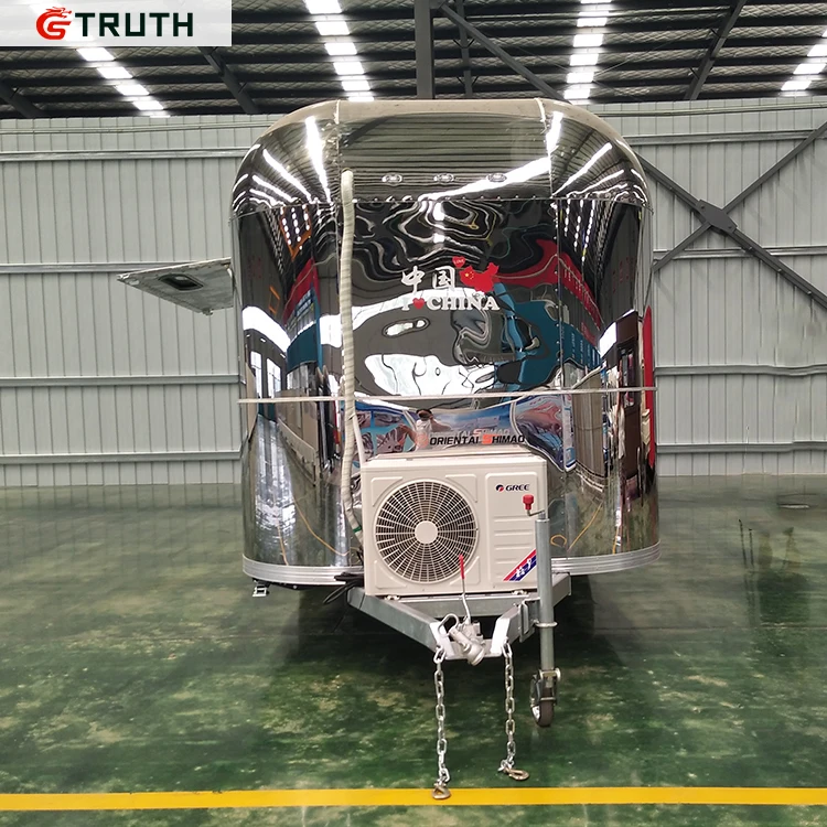 Уличный зеркальный прицеп из нержавеющей стали Airstream для продажи мороженого и напитков