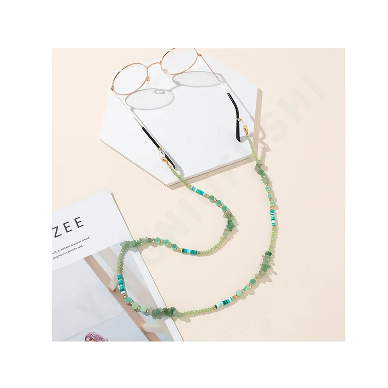New Fashion Solf Pottery Sunglasses Holder Straps Vintage Natural Stone Chips Colored Crystal Beaded Neck Glasses Chains