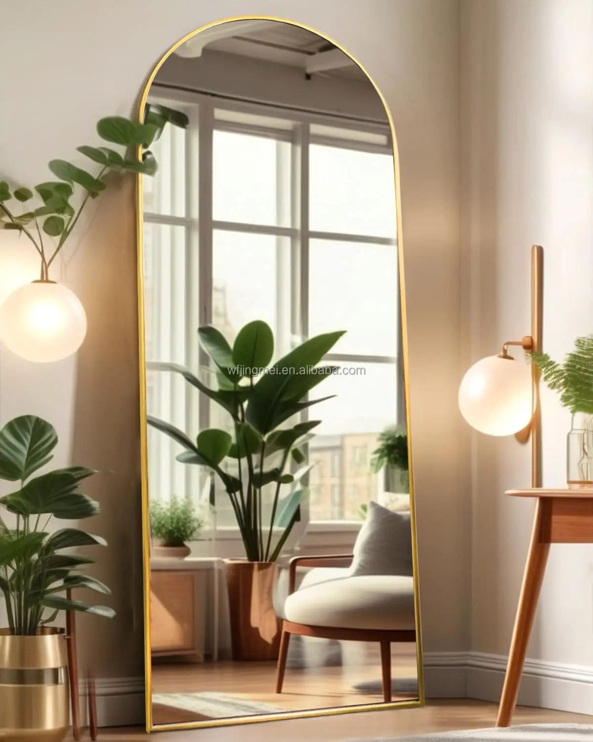 Aluminum Alloy Frame Floor Mirror with Stand, Large Bedroom Mirror Dressing Mirror, Free Standing or Leaning Against Wall, Gold