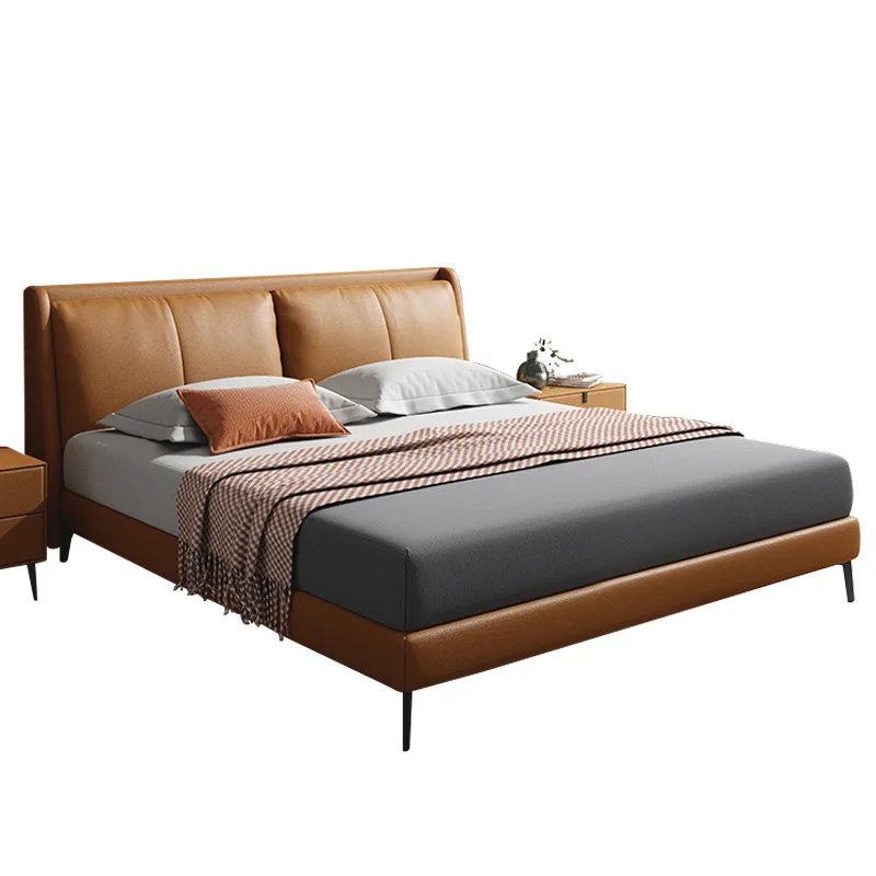 wholesale Italy style  big bedroom furniture bed frames modern bedroom genuine leather king size beds accept OEM/ODM