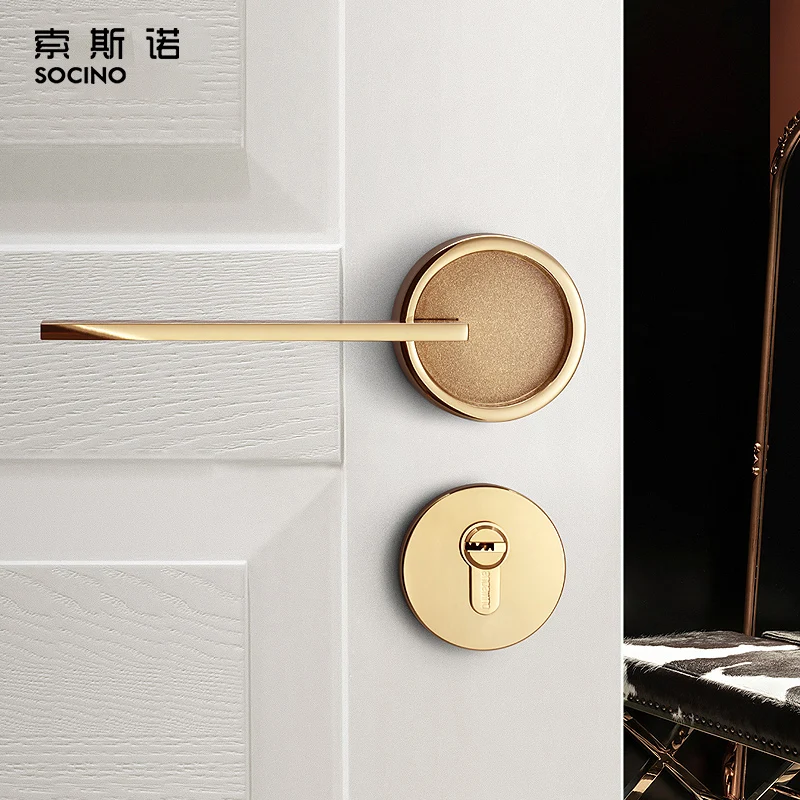 PVD  Gold  Light Luxury Door Handle High Standard Modern Indoor Door Handle For bedroom