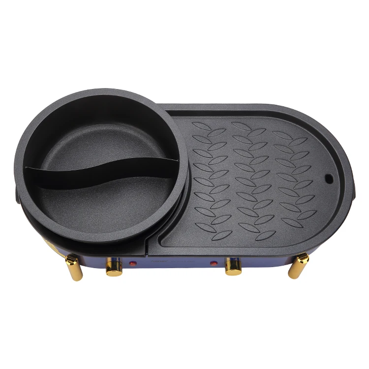 Household Shabu-Roasting All-In-One Pot Non-Stick 2 In 1 Electric Bbq Grills And Hot Pot