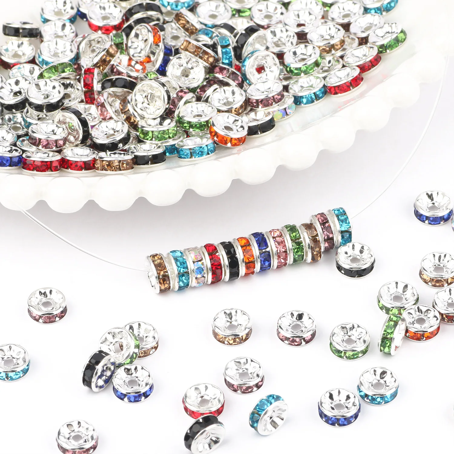 Sutoyuen 6mm 8mm 10mm Multicolor Colorful Round Bracelet Rhinestone Circle Bead Wheel Rondelle Crystal Spacer Beads For Necklace