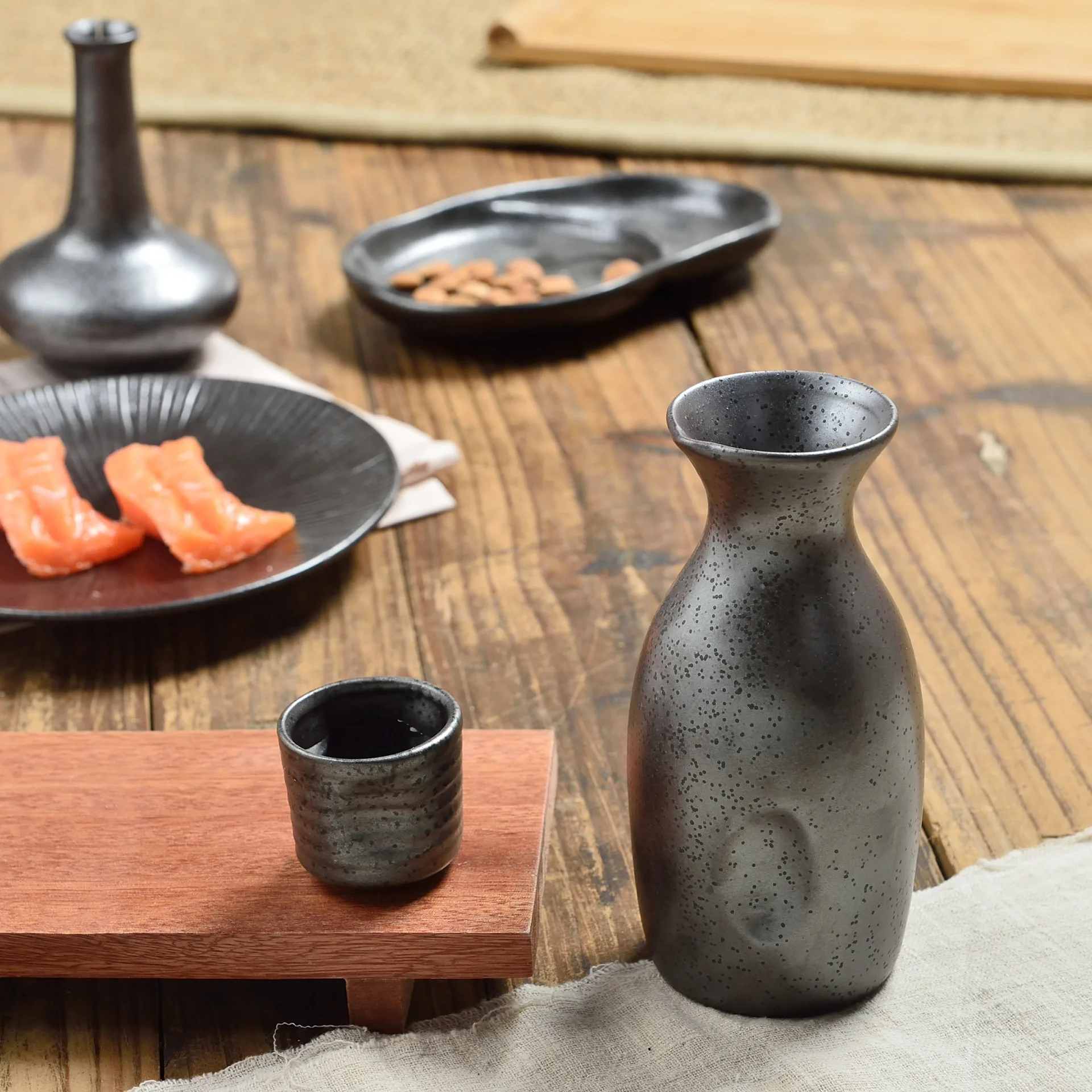 Matte Black Stoneware Korean Japanese Wine Glass Ceramic Tea Cup Sake Cup