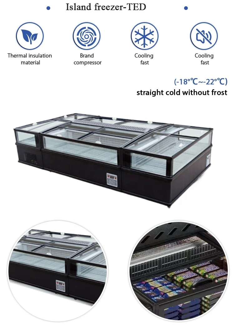 Horizontal Island Glass Door Cabinet Freezer Supermarket Combined Island Chest Island Freezer Supermarket Refrigeration