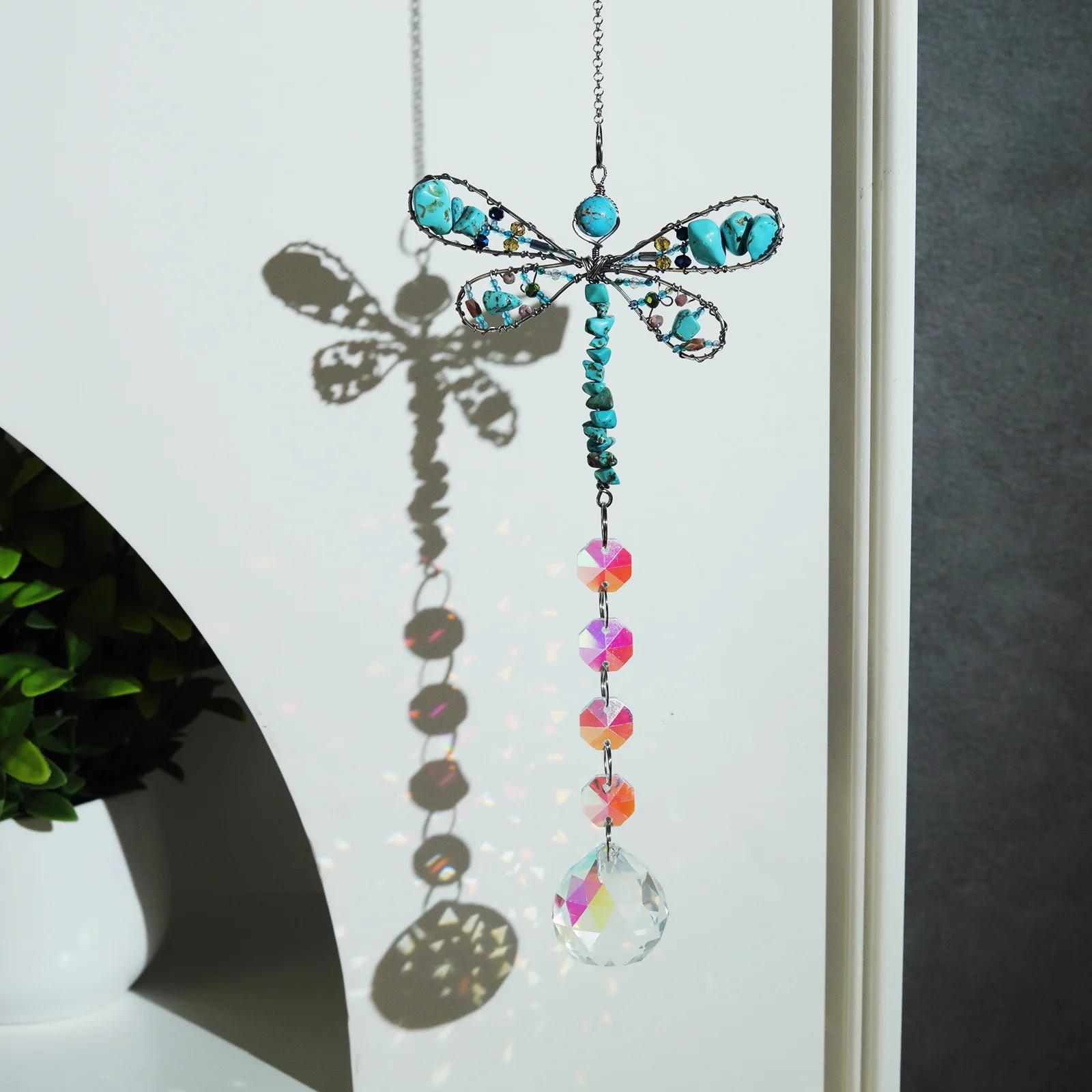 Stone Sun catchers Window Prisms Hanging  Natural Crystal Healing Stone Sun Catchers Hanging for Windows Rainbow Maker