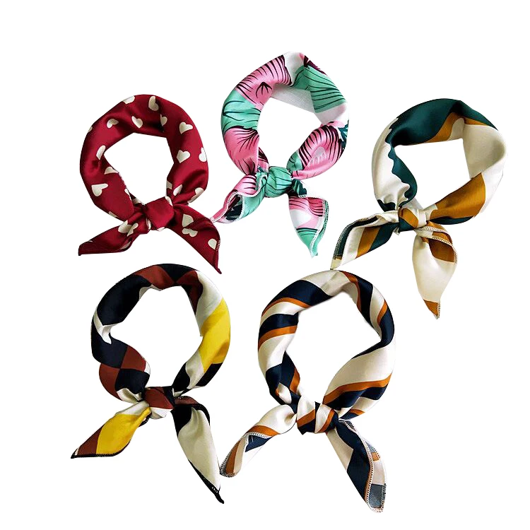 Женский короткий атласный шарф B272, модный элегантный ретро-шарф с принтом, квадратный шелковый, для деловых встреч и вечеринок, на лето