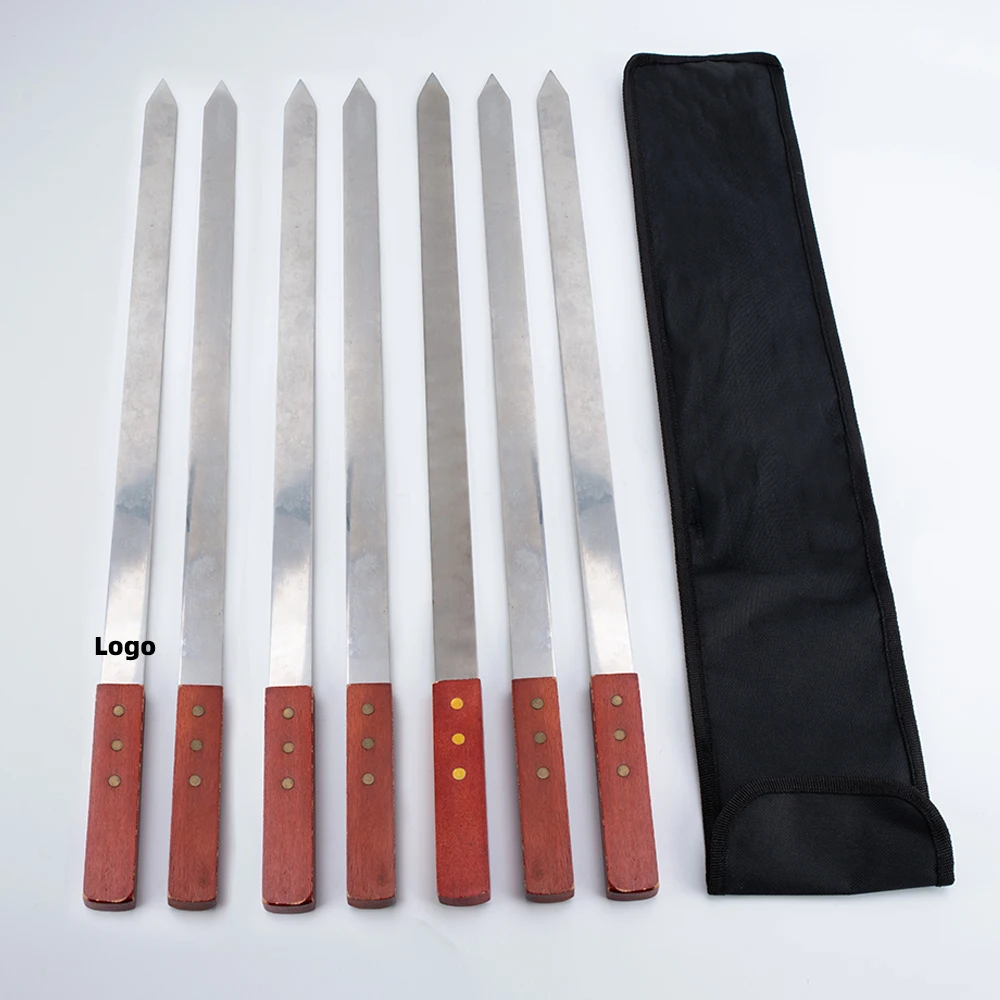 stainless steel bbq accessories outdoor flat metal barbecue skewers 1 inch wide Brazilian-style Large meat kebab