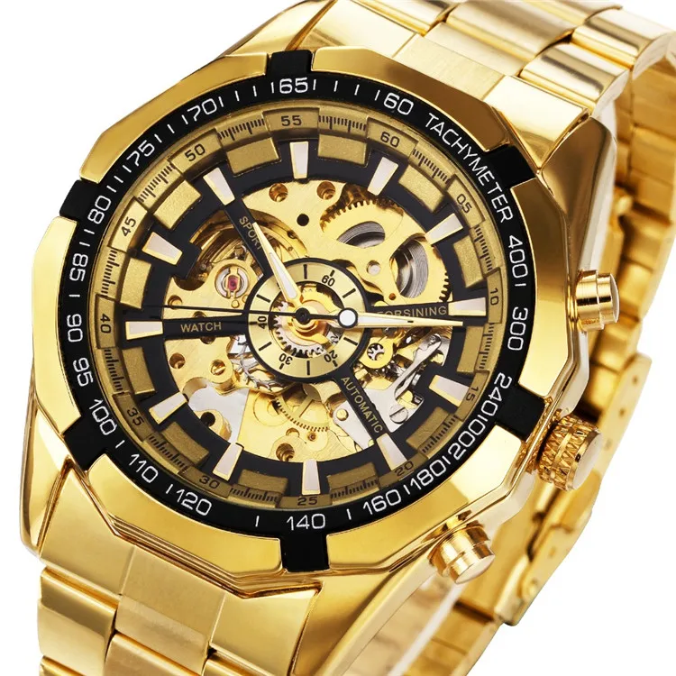 Winner Brand Stainless Steel Watch Men Skeleton Auto Mechanical custom LOGO Watch Male Dress Clock WINNer  246