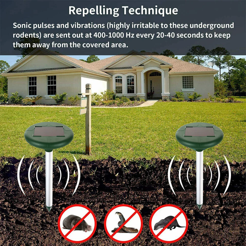 Solar Voice Control Sonic Mole Deterrent Spikes Snake Vole Gopher Repellent Groundhog Deterrent Vibration Stake for Lawn Yard