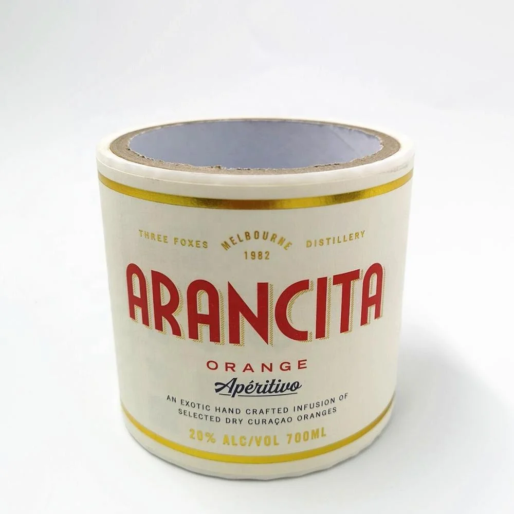 Custom Made Arancita Vodka Three Foxes Dry Gin Gold and Copper Foil and Spot UV Dark Blue Bar Code Wine Labels