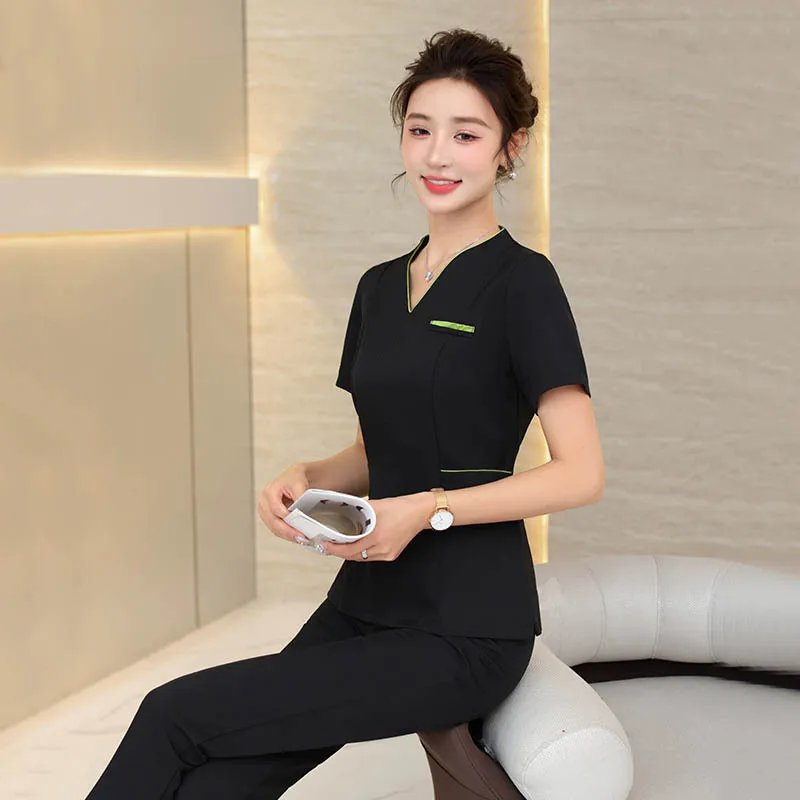 Promotional Work Wear Uniform Set Lady Beautician Work Wear Uniform Set Tunic Uniforms for Hotel Salon