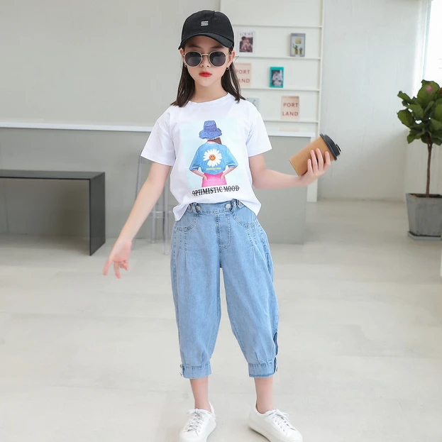 Костюм для девочек сетчатый красный новый летний костюм детская одежда Летний из двух предметов детей среднего и старшего возраста