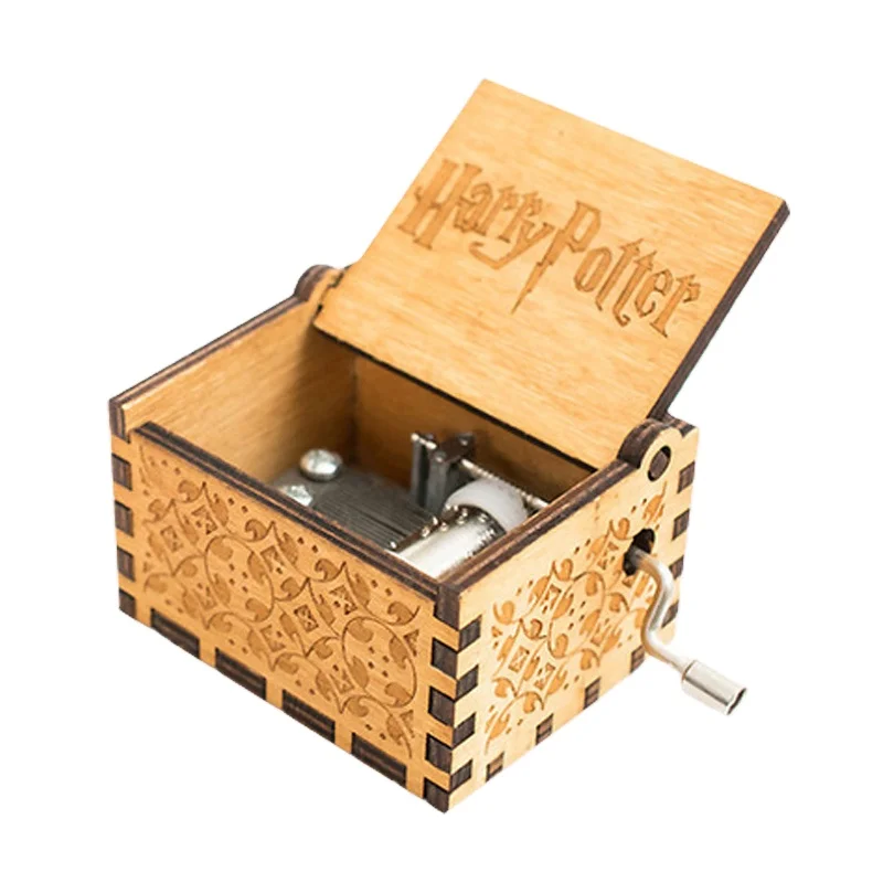 Handmade Creative Carved Mini Music Box Wood Hand Crank for Sale