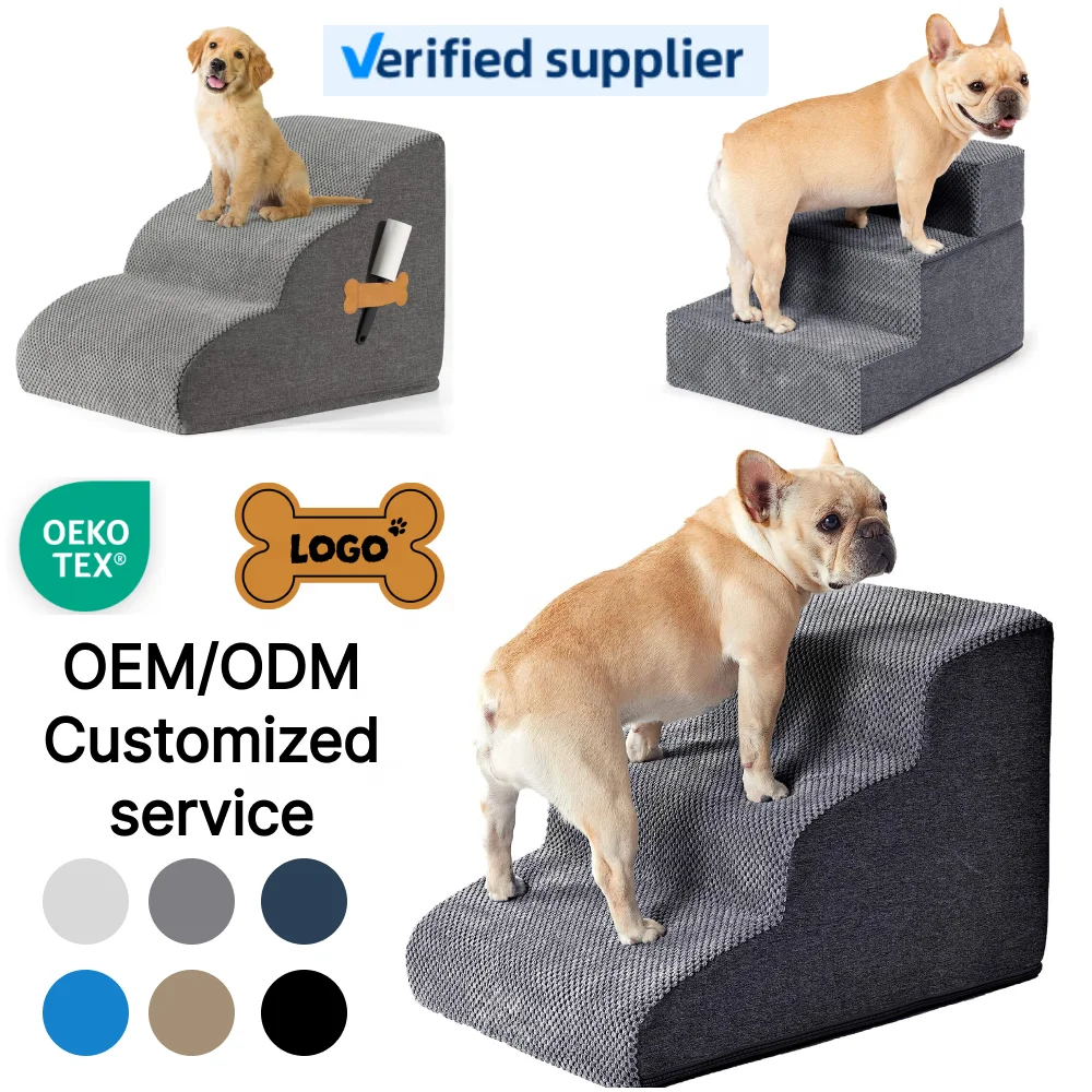 Factory Wholesale Custom Memory Foam Dog Stairs Ladder Washable Cover Non-Slip 3 and 5 Steps Small Foldable Bed Dog Pet Car Ramp