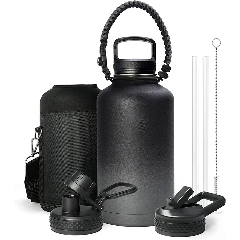 Big Sports Jug Custom Logo 64 Oz Insulated Stainless Steel Outdoor Half Gallon Water Bottle with Paracord Handle