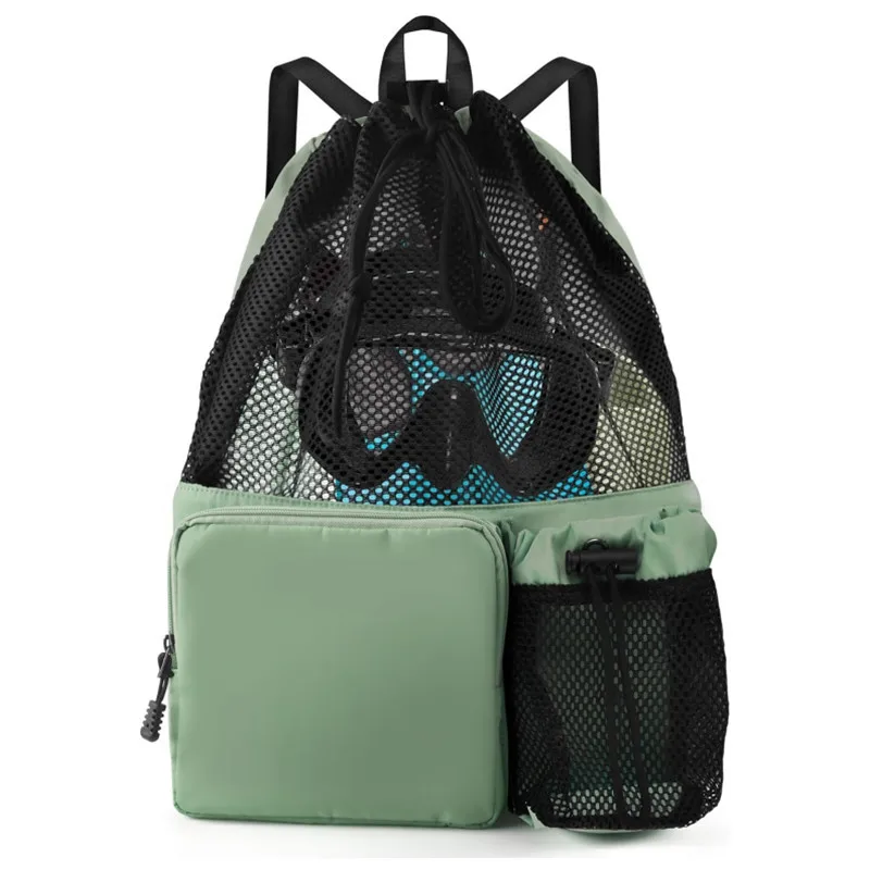 Portable Mesh Gym Yoga Beach Travel Bag with Drawstring for 10 Inch Laptop Shoe Carry System-Promotional Beach Bunch Pocket