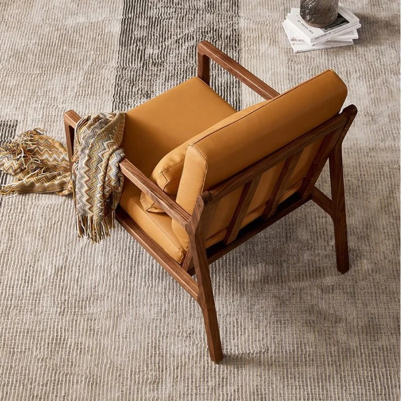 Italian minimalist single sofa chair hotel black walnut leisure chair living room study solid wood sofa chair