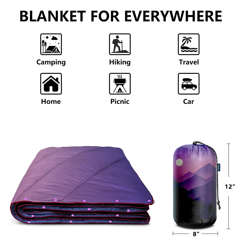 Outdoor 20d Nylon Lightweight Travel Picnic Warm Portable Waterproof Recycled Down Camping Puffy Blanket
