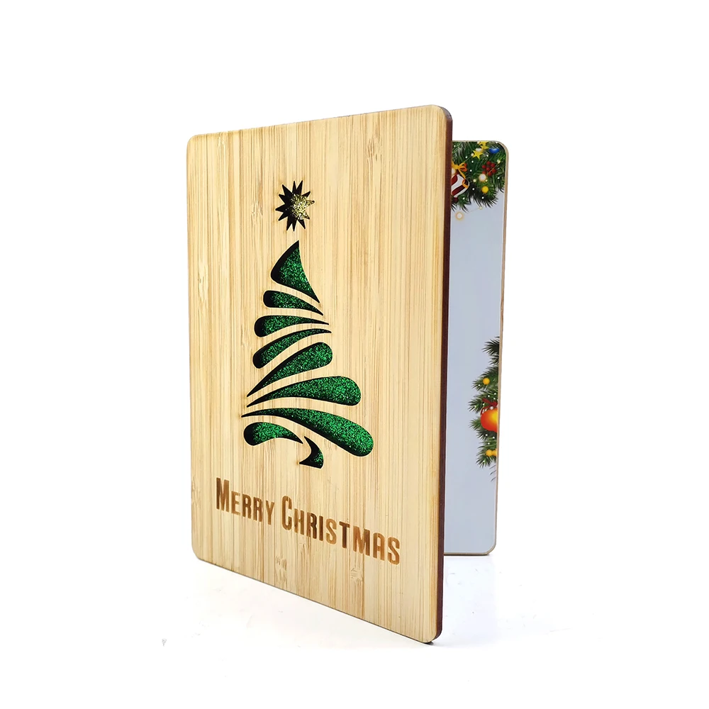 
Customized laser engraving wooden Christmas card 