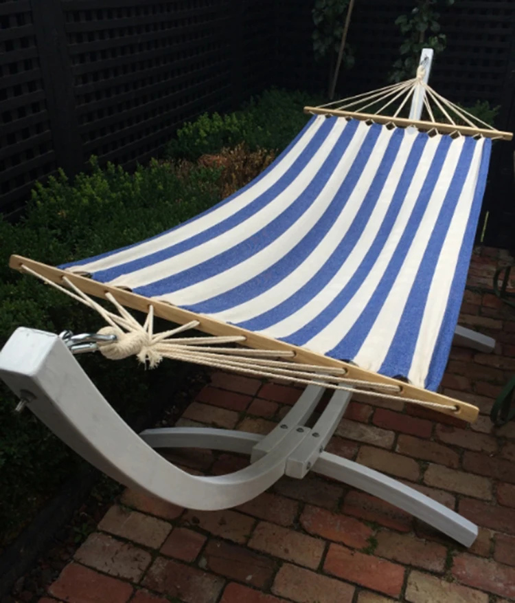 Portable Hanging Cuddle Camping Hammock Canvas Material wooden Hammock With Stand