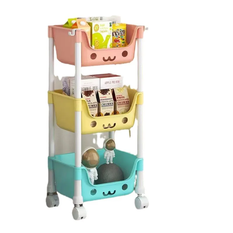 Hot Selling Multi-Layer Kids Toy Storage Trolley Living Room Plastic Sundries Storage Rack With Wheel Home Folding Snack Cabinet