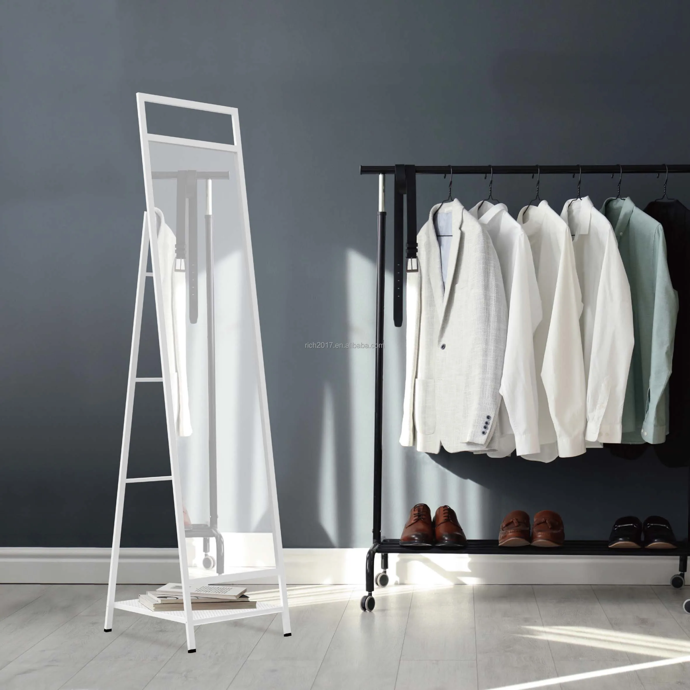 Hot Selling Rectangle Framed Metal Standing  Black/White/Grey Floor Mirror for Dressing