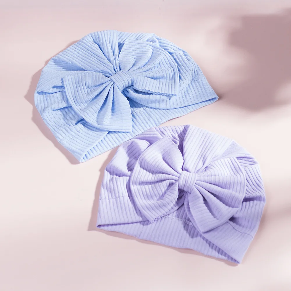 Lovely Solid Color Thick Newborn Hat  Baby Cotton Soft Big Bow Turban Bonnet Babies Infant Toddler Turbans