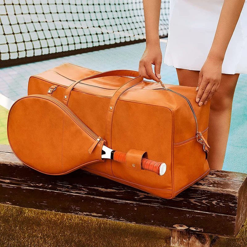 Custom PU leather Tennis Racquet Carrying Cover Bag Travel Duffle Tennis Racquet Bag for Badminton Racquetball